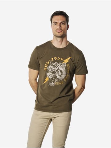 KOROSHI Crew cotton print-emb washed t-shirt in braun