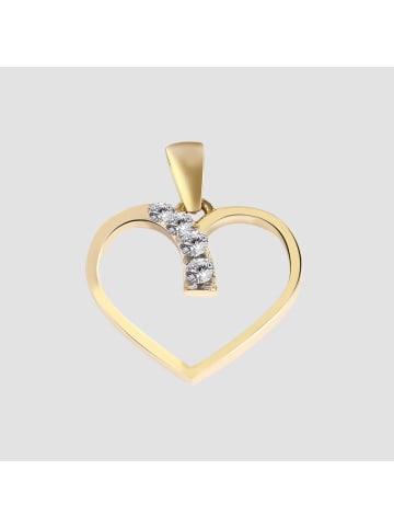 Adeliás Damen Anhänger – Herz Herzanhänger aus 375 Gold mit Zirkonia in gold
