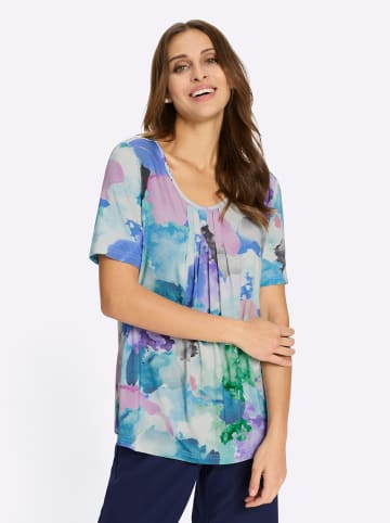 WITT WEIDEN Kurzarmshirt in eisblau-rosé-bedruckt