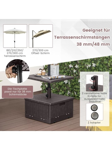 COSTWAY 3-in-1 Sonnenschirmständer Beistelltisch in Braun