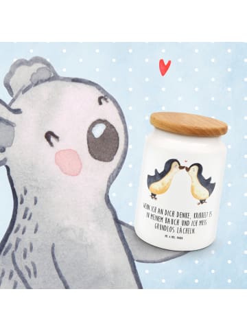 Mr. & Mrs. Panda Kaffeedose Pinguine Kuss mit Spruch in Weiß