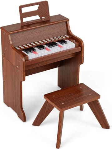 COSTWAY 25-Tasten Keyboard mit Hocker ab 3 Jahren in Braun