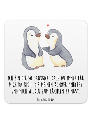 Mr. & Mrs. Panda Glasuntersetzer Pinguine trösten mit Spruch in Weiß