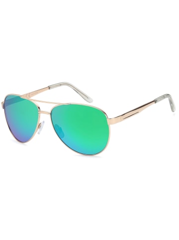 styleBREAKER Piloten Sonnenbrille in Gold / Grün-Blau-Lila verspiegelt