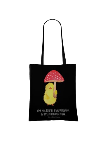 Mr. & Mrs. Panda Jutetasche Küken Fliegenpilz mit Spruch in Schwarz