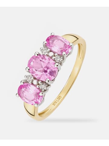 Diamant L'éternel Ring, mit synth. Saphir, 375 Gelbgold