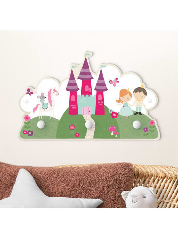 WALLART Kindergarderobe Holz - Märchenschloss mit Prinz und Prinzessin in Pink