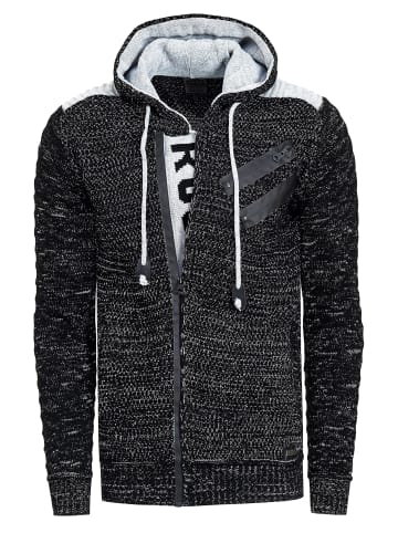 Rusty Neal Full Zip Grobstrick Kapuzen-Strick-Jacke in Schwarz