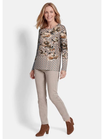 GOLDNER Kurzgröße:  Jerseyshirt mit Rauten-Druck in beige / gemustert