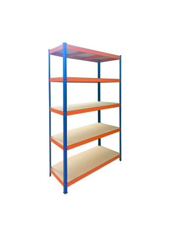 relaxdays Schwerlastregal "5 Ebenen" in Blau/ Orange - (B)120 x (H)200 x (T)50 cm