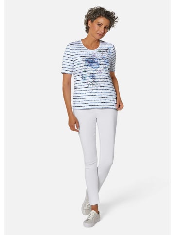 GOLDNER Druckshirt Bequemes Druckshirt in Blumen-Ringeloptik in rauchblau / geringelt