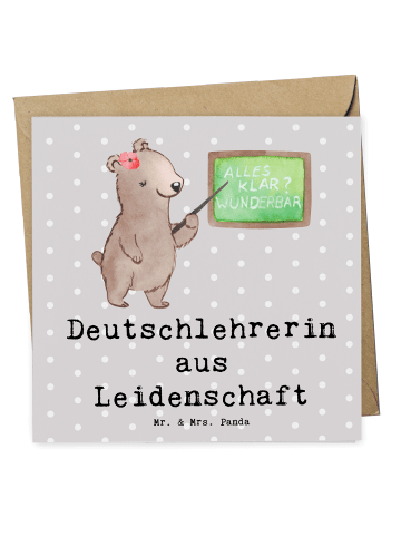Mr. & Mrs. Panda Deluxe Karte Deutschlehrerin Leidenschaft mit S... in Grau Pastell