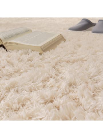 KADIMA DESIGN Hochflor Teppich Shaggy waschbar Unifarben Schlafzimmer in Creme