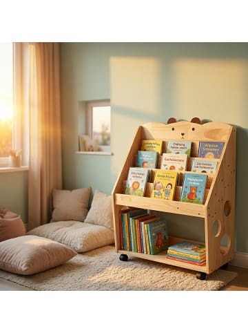 relaxdays Bücherregal Kinder "Bär" in Natur - (B)70 x (H)85 x (T)29,5 cm
