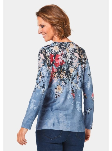 GOLDNER Kurzgröße:  Druckshirt mit floralem Muster in rot / rauchblau / gemustert