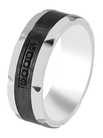 Adeliás Herren Ring aus Edelstahl mit Strass Steinchen in schwarz
