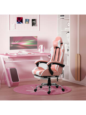 Vinsetto Gaming-Stuhl-64B x 67T x 119-127H cm-Rosa+Weiß