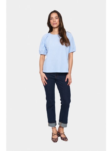 SAINT TROPEZ Kurzarm-Bluse JosefiaSZ Gerade Passform in Airy Blue Ice Stripe