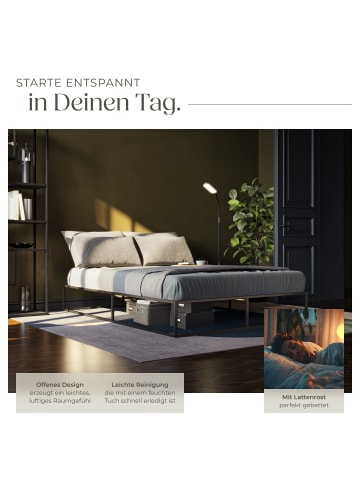 tectake Bett Kyoto Belastbarkeit 250 kg, bodenschonende Kunststoffkappen, schwarz
