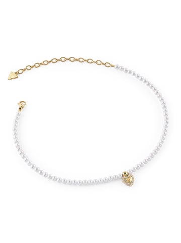 Guess Damen-Perlenkette Herz Choker Goldfarben
