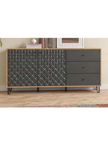 Inn.Furn Sideboard grau, Eiche Artisan 169 x 76 cm, Kommode mit 3D-Struktur