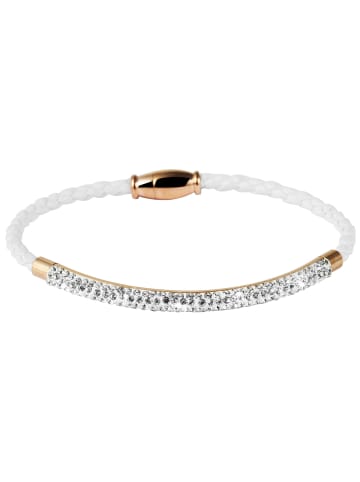 Adeliás Damen Armband – Lederarmband aus Leder mit Strass Steinchen 19 cm in weiß