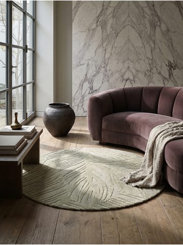 KADIMA DESIGN Wollteppich Kurzflor LEVEN Floral Naturfaser Wohnzimmer in Grün-Beige