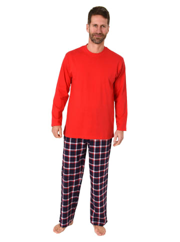 NORMANN Schlafanzug lang Pyjama FlanellHose Karo - 75024 in rot