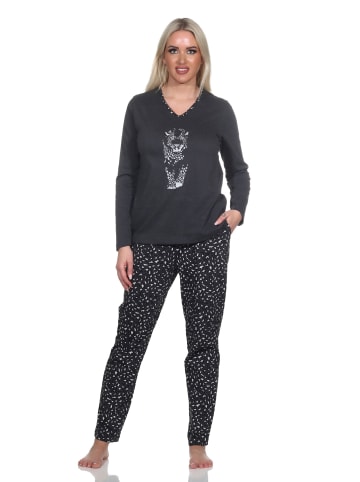 NORMANN Langarm Pyjama Schlafanzug Hose AnimalprintLook - 78563 in anthrazit