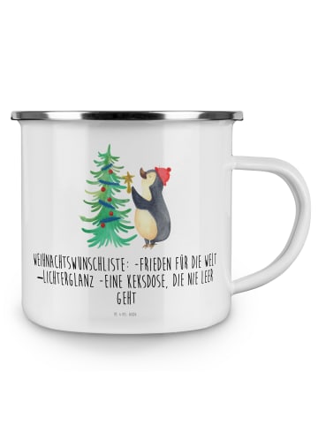 Mr. & Mrs. Panda Camping Emaille Tasse Pinguin Weihnachtsbaum mi... in Weiß