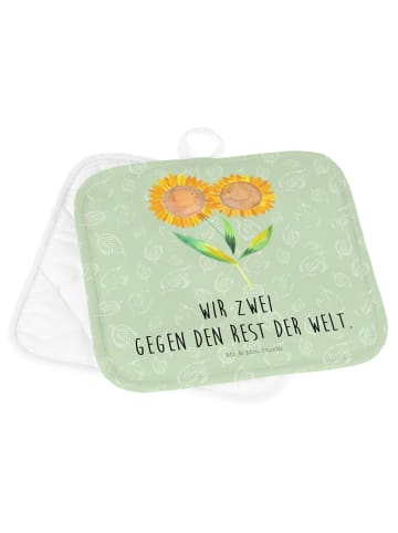 Mr. & Mrs. Panda Ofenhandschuhe Blume Sonnenblume mit Spruch in Blattgrün