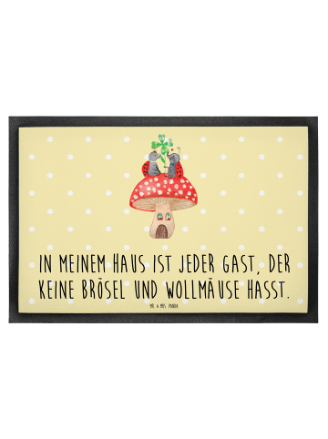 Mr. & Mrs. Panda Fußabtreter Marienkäfer Fliegenpilz mit Spruch in Gelb Pastell