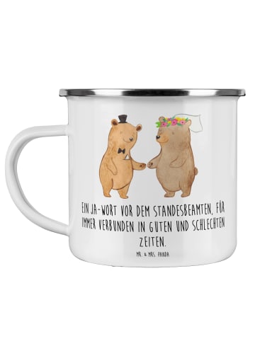 Mr. & Mrs. Panda Camping Emaille Tasse StandeMenschtliche Trauung V... in Weiß