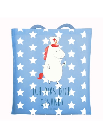 Mr. & Mrs. Panda Jutebeutel Einhorn Krankenschwester mit Spruch in Sky Blue