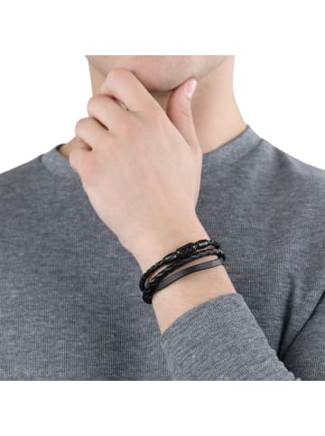 s.Oliver Armband Edelstahl, IP Schwarz, Carbon/Leder in Schwarz