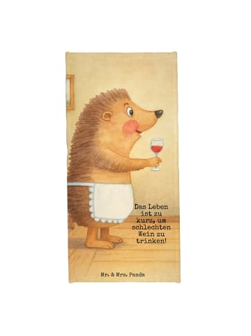 Mr. & Mrs. Panda Badehandtuch Igel Wein Design mit Spruch in Gelb Pastell