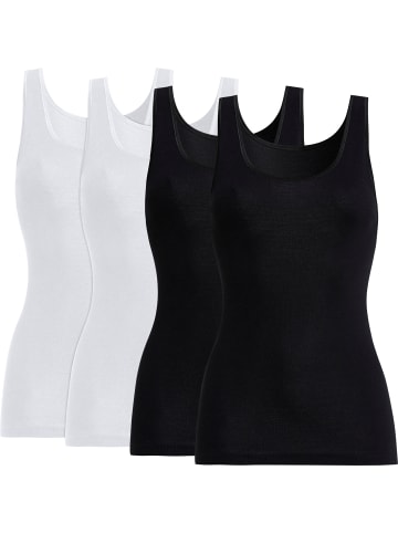 Con-ta Baumwolle, Feinripp Unterhemd 4er-Pack in weiß/schwarz