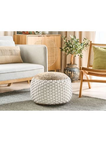 Beliani Pouf AIZA in Weiß/Beige - (W) 50 x (H) 35 x (L) 50 cm