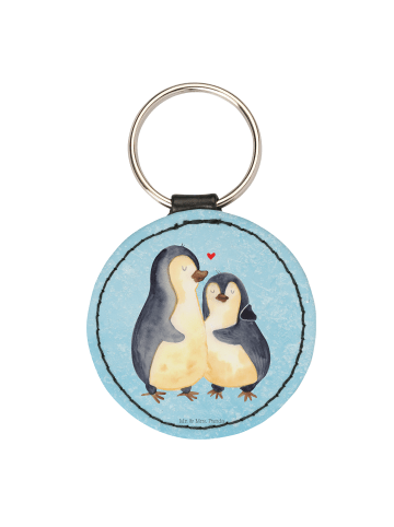 Mr. & Mrs. Panda Rund Schlüsselanhänger Pinguin umarmen ohne Spruch in Eisblau