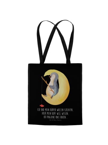 Mr. & Mrs. Panda Tragetasche Pinguin Mond mit Spruch in Schwarz
