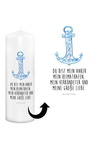 Mr. & Mrs. Panda Schmuckkerze Anker Blau mit Spruch in Weiß