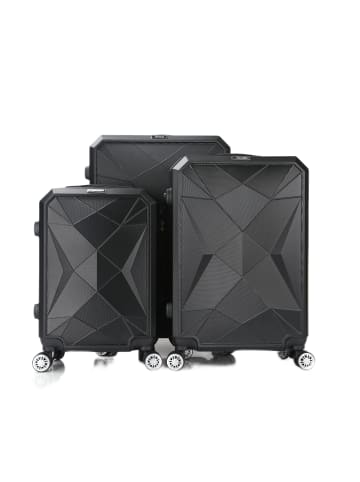 Cheffinger Reisekoffer ABS-03 Koffer 3-teilig Hartschale Trolley Set in Schwarz