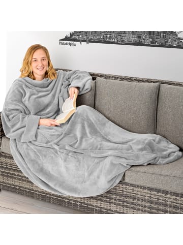 tectake Kuscheldecke mit Ärmeln  inklusive Tasche auf der Vorderseite, grau