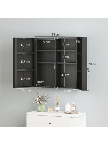 Kleankin Medizinschrank-40L x 15B x 53,5H cm-Schwarz