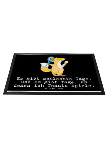 Mr. & Mrs. Panda Fußmatte Fuchs Tennis spielen mit Spruch in Schwarz