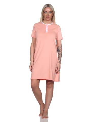 NORMANN kurzarm Nachthemd Flamingo und Knopfleiste am Hals - 79323 in apricot