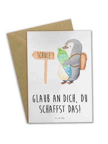 Mr. & Mrs. Panda Grußkarte Schulanfang Glaube mit Spruch in Weiß