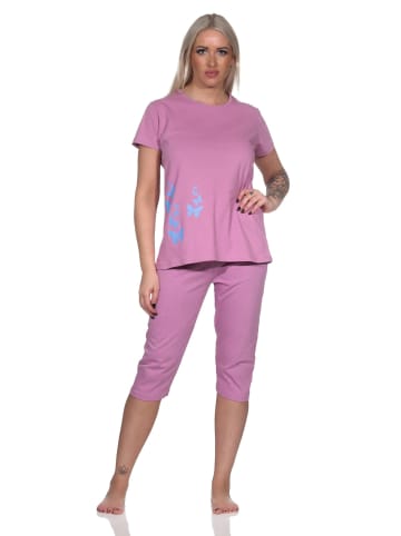 NORMANN Schlafanzug kurzarm Pyjama Caprihose Tupfen Punkte Optik - 86430 in altrose