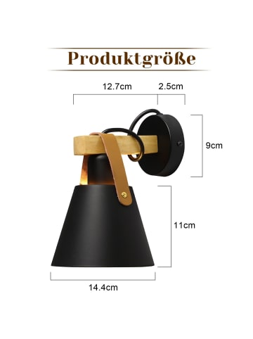 ZMH Wandleuchte in schwarz vintage Holz 1-flammige E27 retro Nachttischlampe