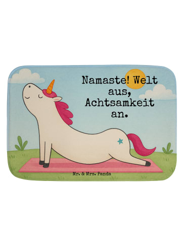 Mr. & Mrs. Panda Badeteppich Einhorn Yoga Design mit Spruch in Weiß